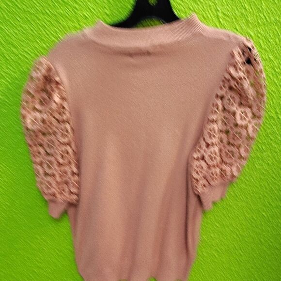 Elegant Pink Lace Sleeve Sweater - Picture 3 of 3